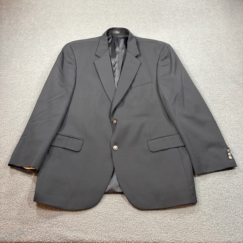 Stafford Blazer Mens 46R Black Pure New Wool Two Button Suit Jacket Formal 7881